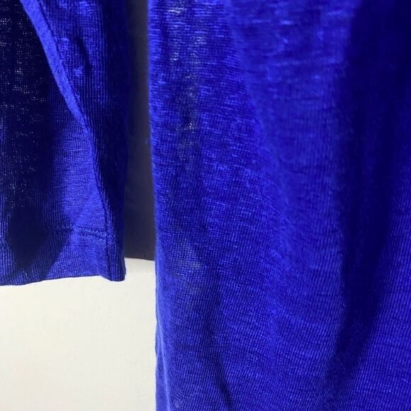 Anthropologie Postage Stamp Blue Linen Split Neck Tee - Picture 8 of 8